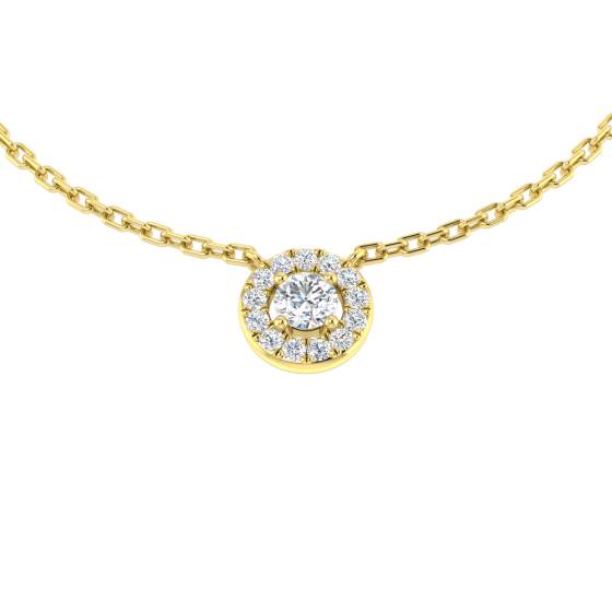 0.15ct SI2/G Round cut Diamond Halo Necklace in 18k Yellow Gold