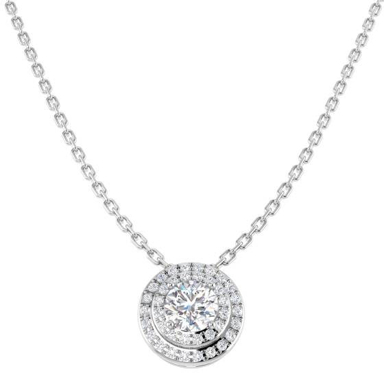 0.53ct SI1/G Round cut Diamond Halo Necklace in 18k White Gold