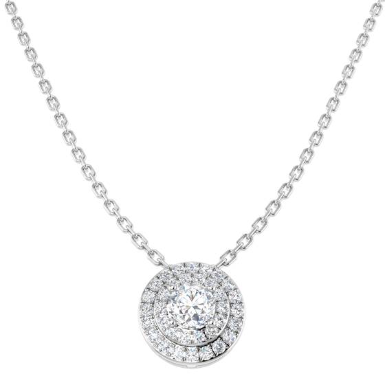 0.35ct SI1/G Round cut Diamond Halo Necklace in 18k White Gold