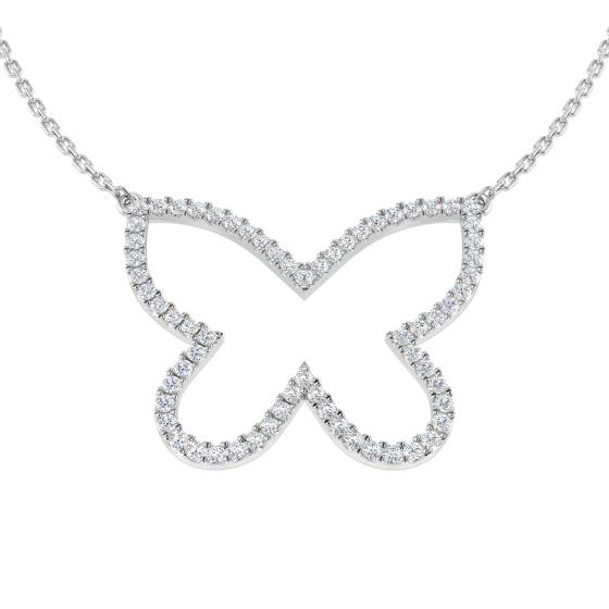 0.46ct SI2/G Round cut Diamond Butterfly Necklace in 9k White Gold