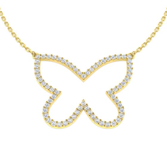 0.46ct SI2/G Round cut Diamond Butterfly Necklace in 9k Yellow Gold