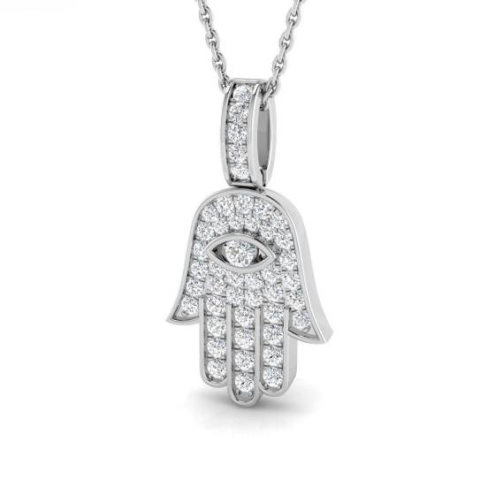 0.32ct SI2/G Round cut Diamond Evil Eye Pendant in 9k White Gold