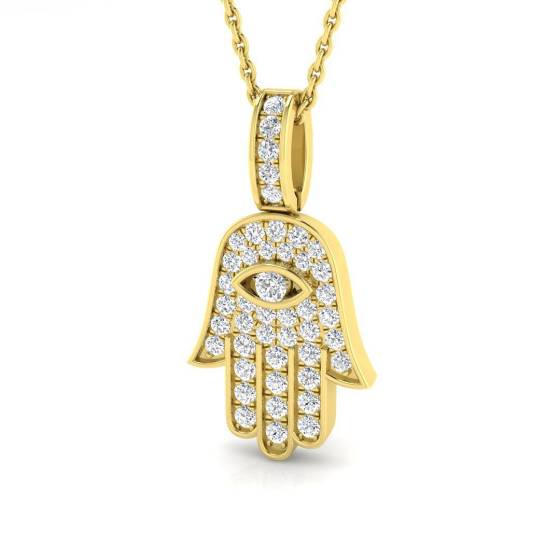 0.32ct SI1/G Round cut Diamond Evil Eye Pendant in 18k Yellow Gold