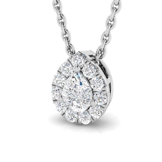 0.30ct SI1/G Pear cut Diamonds Halo Pendant in 18k White Gold