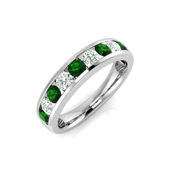 0.46ct SI2/G Round cut Emerald Gemstone Ring in 18k White Gold