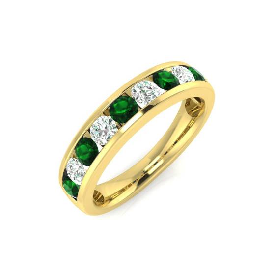 0.73ct SI2/G Round cut Green Emerald Gemstone Ring in 18k Yellow Gold