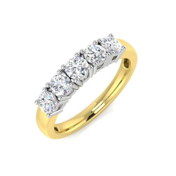 0.81ct SI1/G Round cut Diamond 5 Stone Ring in 18k Yellow Gold