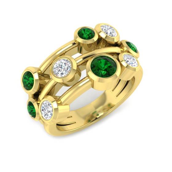 1.41ct SI2/G Round cut Green Emerald Gemstone Ring in 9k Yellow Gold