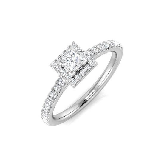 0.43ct SI2/G Princess cut Diamond Halo Ring in 18k White Gold