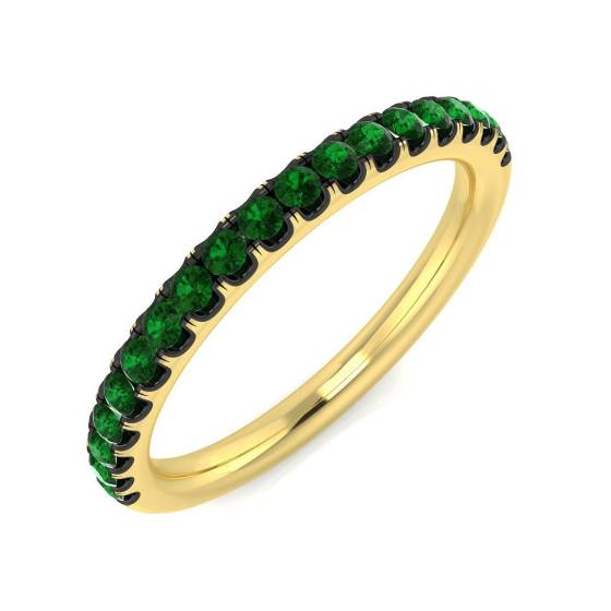 0.20ct Round cut Green Emerald Gemstone Ring in 18k Yellow Gold