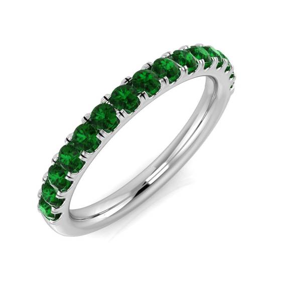 0.42ct Round cut Green Emerald Gemstone Ring in 9k White Gold