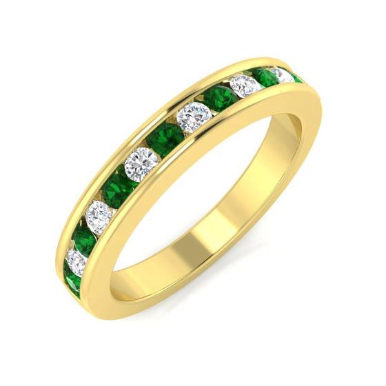 0.40ct SI2/G Round cut Green Emerald Gemstone Ring in 18k Yellow Gold