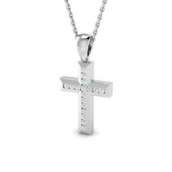 0.14ct SI2/G Round cut Diamond Cross Pendant in 9k White Gold