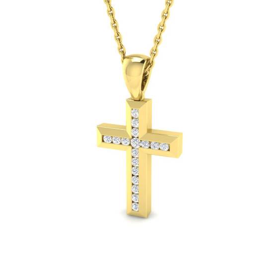 0.14ct I1/G Round cut Diamonds Cross Pendant in 9k Yellow Gold