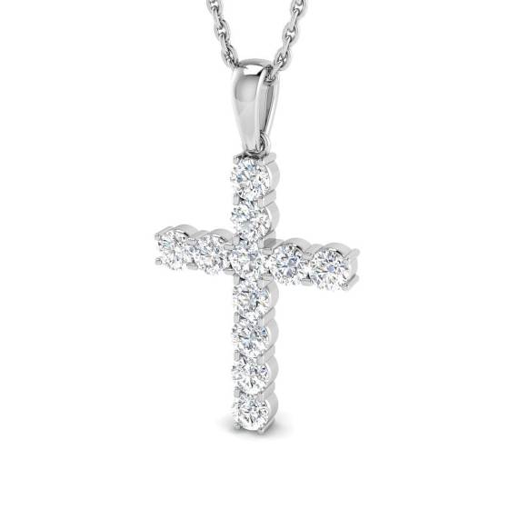 0.52ct SI1/G Round cut Diamond Cross Pendant in 18k White Gold