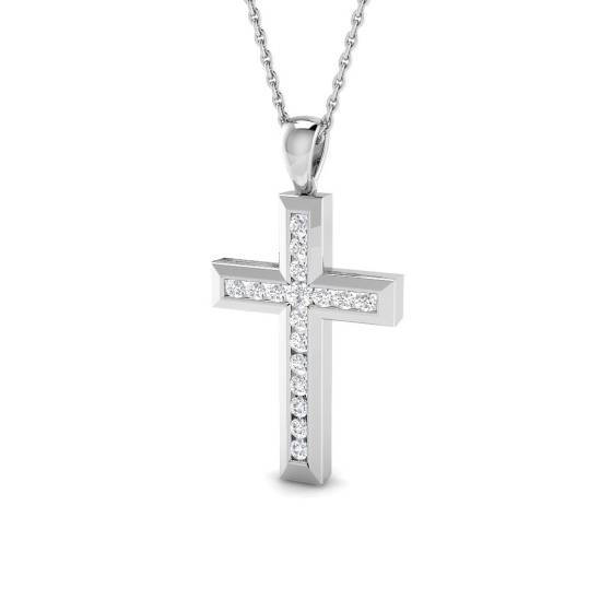 0.23ct I1/G Round cut Diamonds Cross Pendant in 9k White Gold