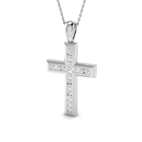 0.54ct I1/G Round cut Diamonds Cross Pendant in 9k White Gold