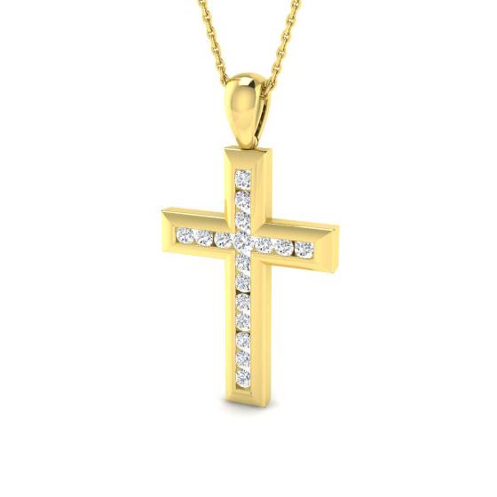 0.54ct I1/G Round cut Diamonds Cross Pendant in 9k Yellow Gold