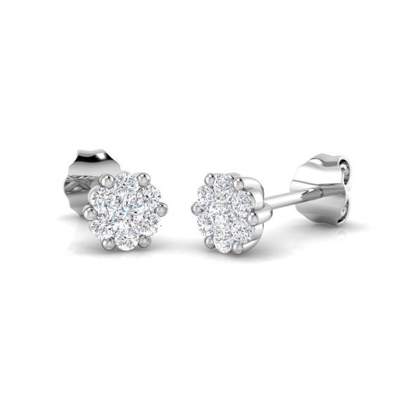 0.29ct I1/G Round cut Diamond Cluster Earrings in 9k White Gold