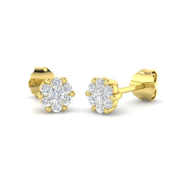 0.30ct I1/G Round cut Diamond Cluster Earrings in 9k Yellow Gold