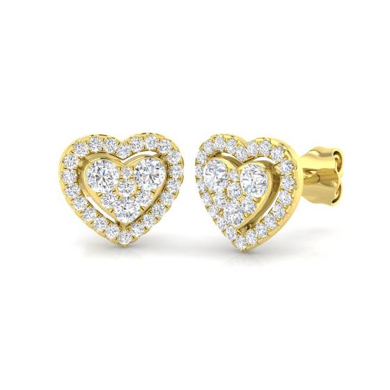 0.75ct VS/F Round cut Lab Grown Diamond Heart Shaped Earrings in 9k Yellow Gold