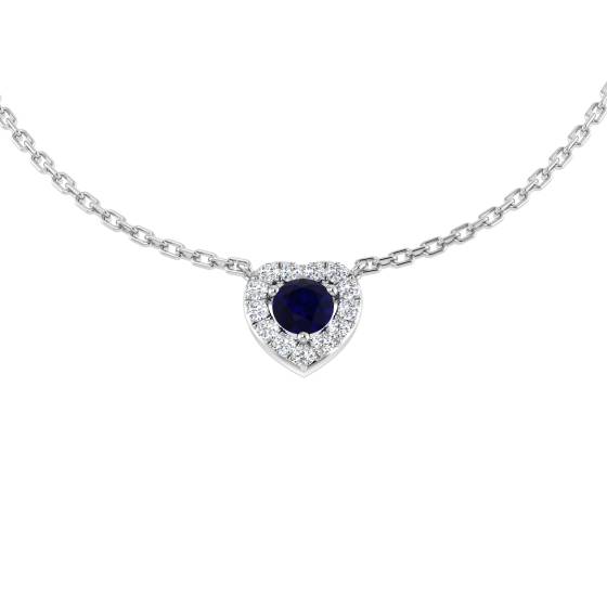 0.30ct SI1/G Round cut Blue Sapphire Gemstone Necklace in 18k White Gold