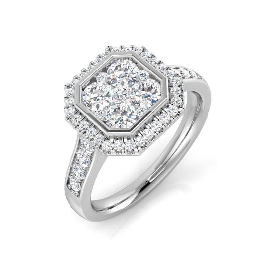 0.95ct I1/G Round cut Diamond Cluster Ring in 9k White Gold