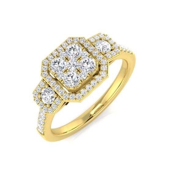 0.61ct SI2/G Round cut Diamond 3 Stone Ring in 9k Yellow Gold