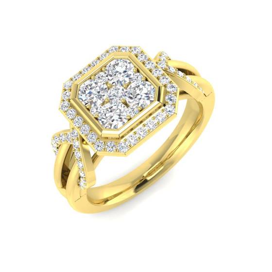 0.82ct SI2/G Round cut Diamond Cluster Ring in 9k Yellow Gold