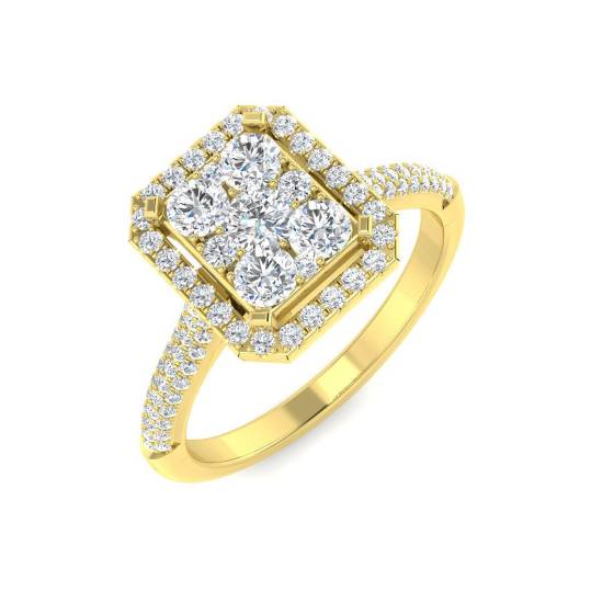 0.81ct SI2/G Round cut Diamond Cluster Ring in 9k Yellow Gold