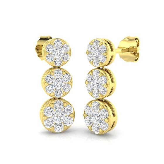 1.01ct I1/G Round cut Diamond Drop Earrings in 9k Yellow Gold