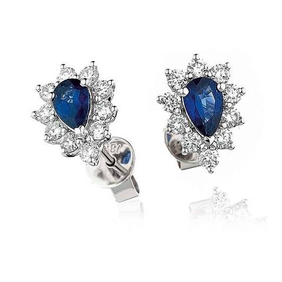 0.90ct VS/E-F Blue Sapphire and Diamond Cluster Earrings