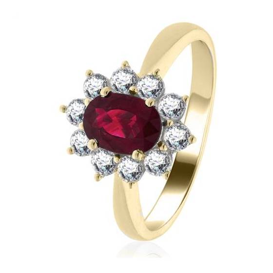 0.50ct SI/G-H Oval Ruby and Diamond Halo Cluster Ring