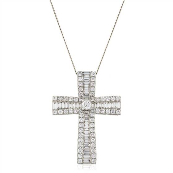 1.25ct VS/F-G Classic Round and Baguette Diamond Cross Pendant