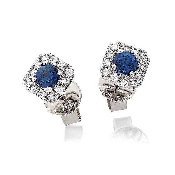 0.60ct VS/E-F Round Blue Sapphire and Diamond Cluster Earrings