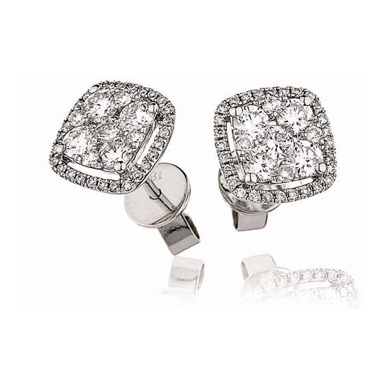 1.00ct VS/F-G Unique Round Diamond Cluster Earrings