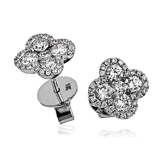 1.20ct VS/E-F Clover Round Diamond Cluster Earrings