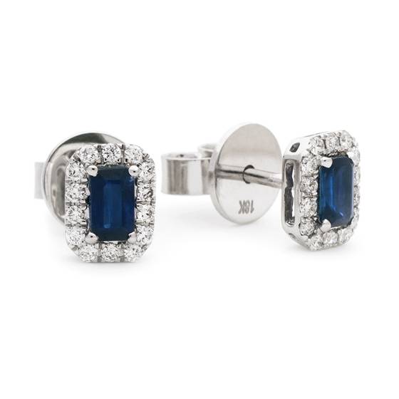 1.62ct VS/E-F Emerald Blue Sapphire and Diamond Cluster Earrings