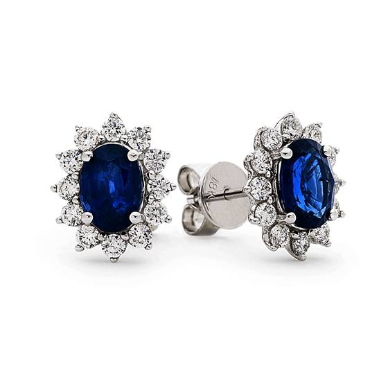 1.50ct VS/F-G Blue Sapphire and Diamond Cluster Earrings
