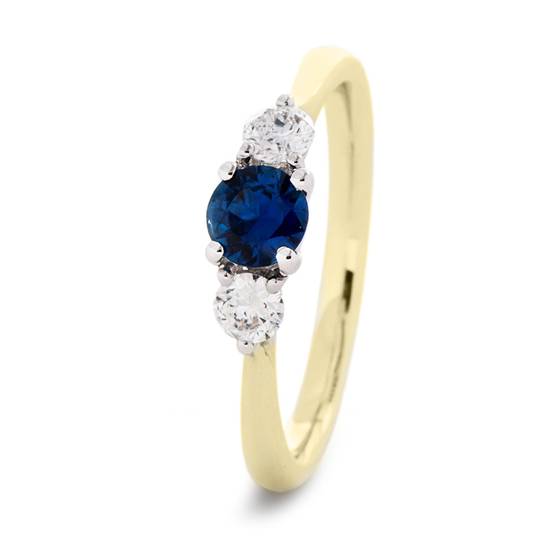 1.10ct VS/F-G Round Blue Saphhire/Diamond Trilogy Ring