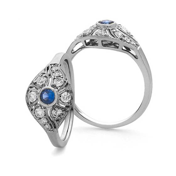 1.10ct VS/E-F Blue Sapphire and Diamond Ring