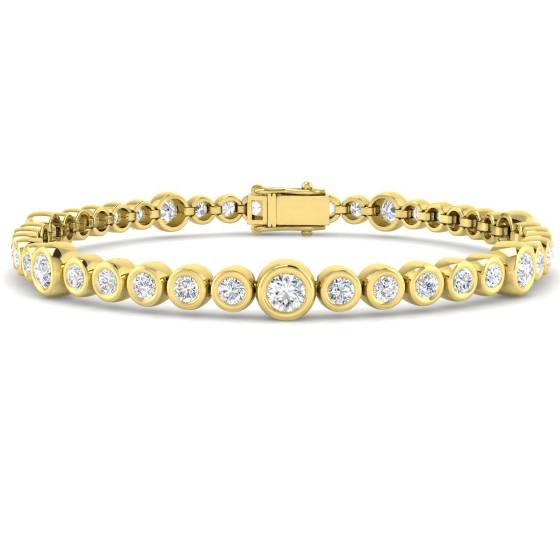 4.01ct SI2/G Round cut Diamonds Rubover Tennis Bracelet in 18k Yellow Gold