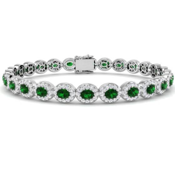 6.61ct SI2/G Oval cut Emerald Gemstone Bracelet in 18k White Gold