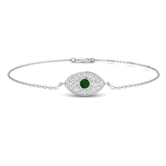 0.32ct SI2/G Round cut Diamonds Emerald Gemstone Bracelet in 9k White Gold