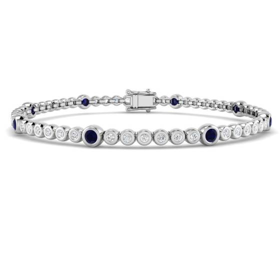 2.35ct SI2/G Round cut Blue Sapphire Gemstone Bracelet in 18k White Gold