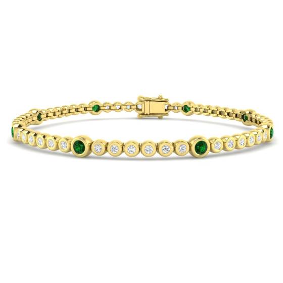 1.92ct SI2/G Round cut Emerald Gemstone Bracelet in 18k Yellow Gold