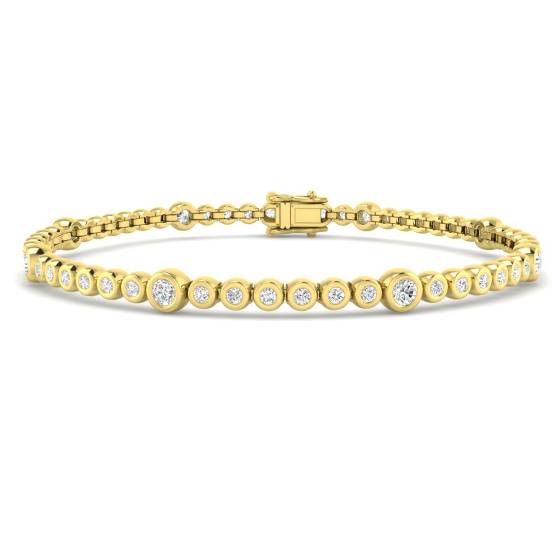 2.03ct SI2/G Round cut Diamonds Rubover Tennis Bracelet in 18k Yellow Gold