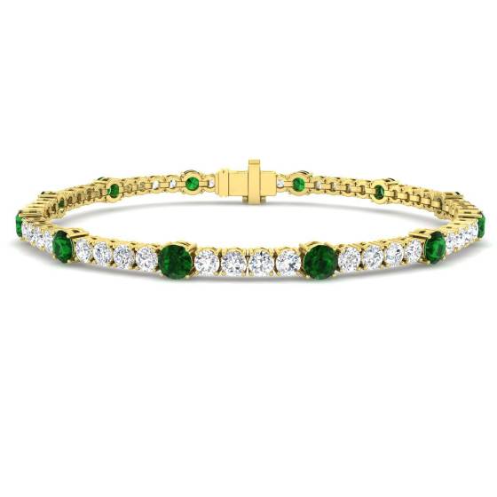 5.41ct SI2/G Round cut Emerald Gemstone Bracelet in 18k Yellow Gold