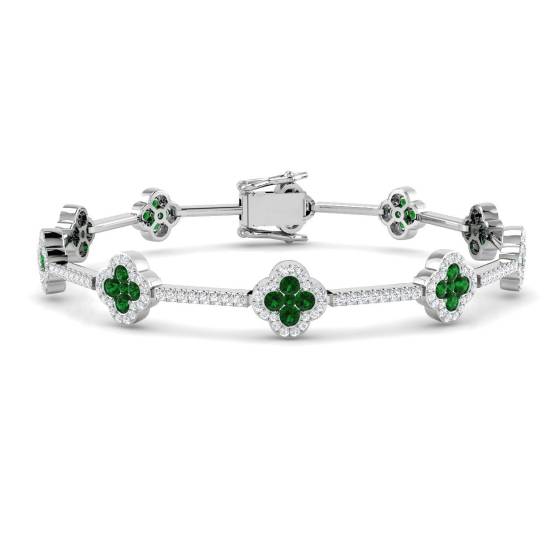 2.55ct SI2/G Round cut Emerald Gemstone Bracelet in 18k White Gold