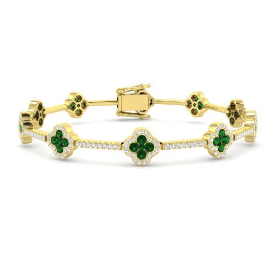 2.55ct SI2/G Round cut Emerald Gemstone Bracelet in 18k Yellow Gold